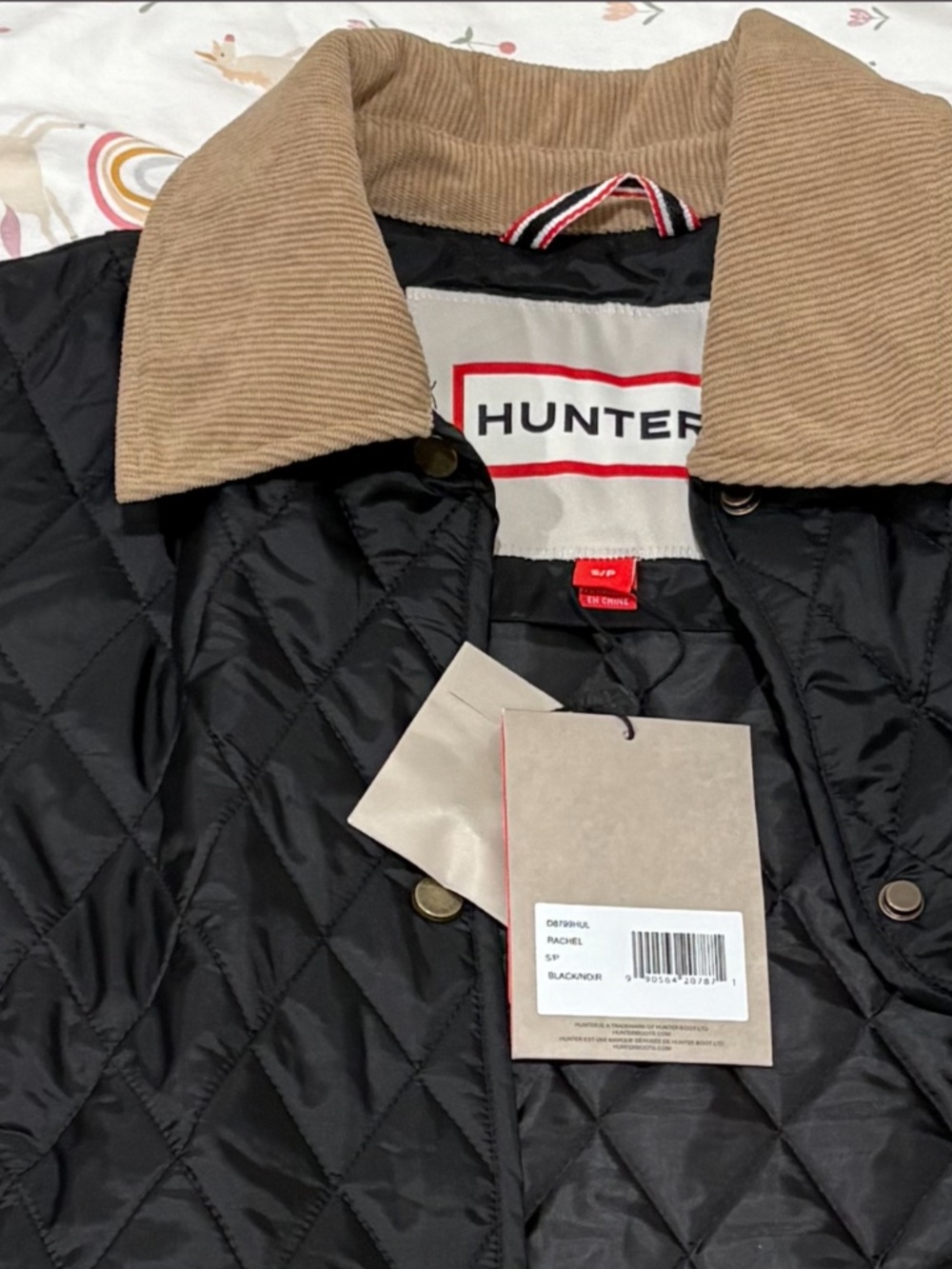 NWT Hunter Quilted Rachel Jacket S Black Corduroy Collar Heritage Equestrian